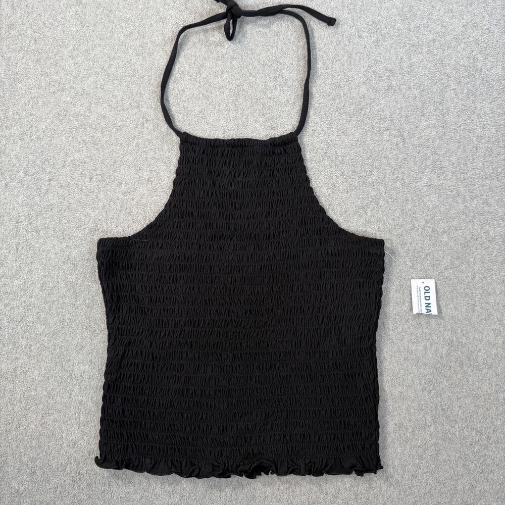 Old Navy Sleeveless Smocked Crop Top Women's Small Halter Black Ruffle New